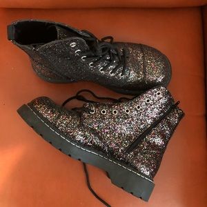 T.U.K. Glitter 7 Eye Ankle Combat Boots